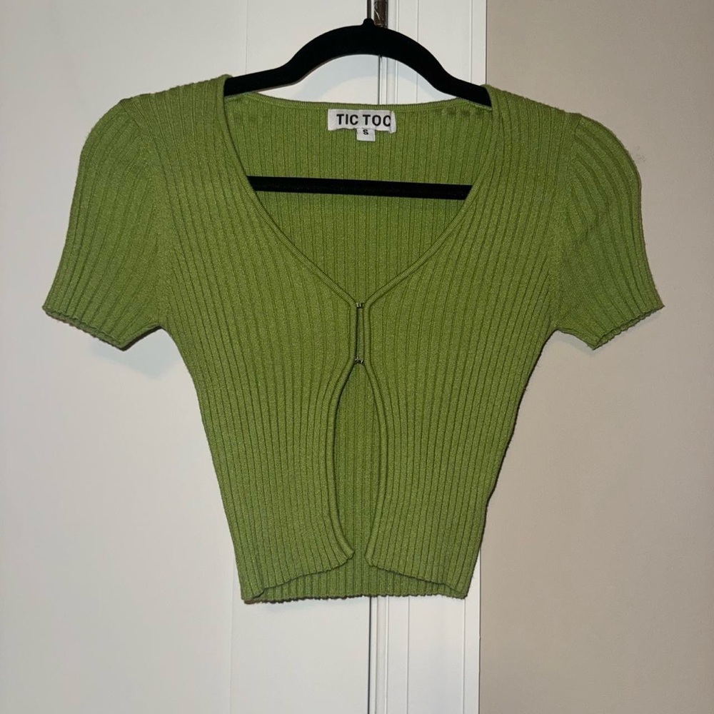 TIC TOC Olive Green Ribbed Short Sleeve Crop Top